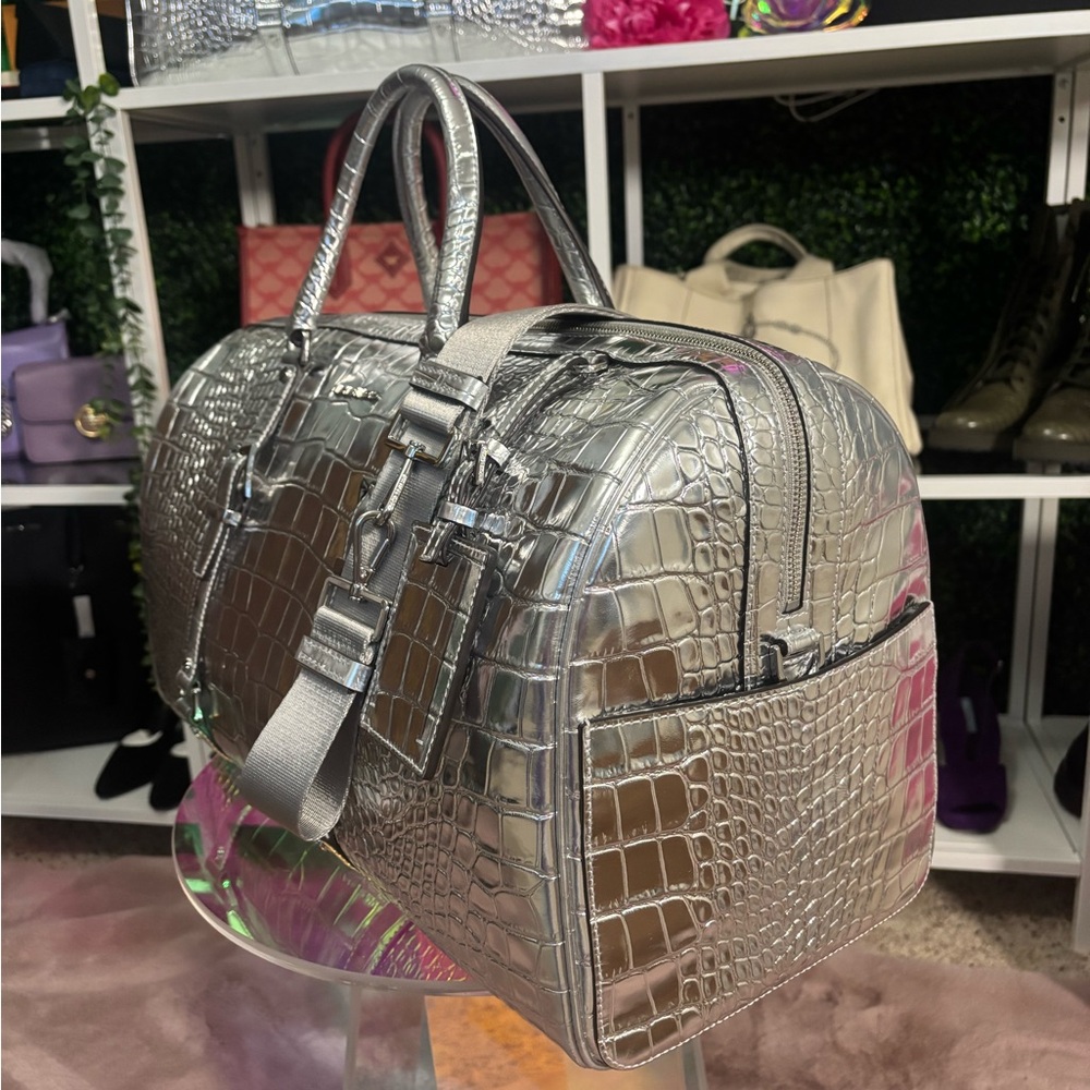Michael Kors Silver Crocodile Embossed Duffel Bag NWT - Picture 5 of 16